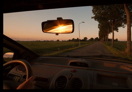 Sunset in the rear view mirror